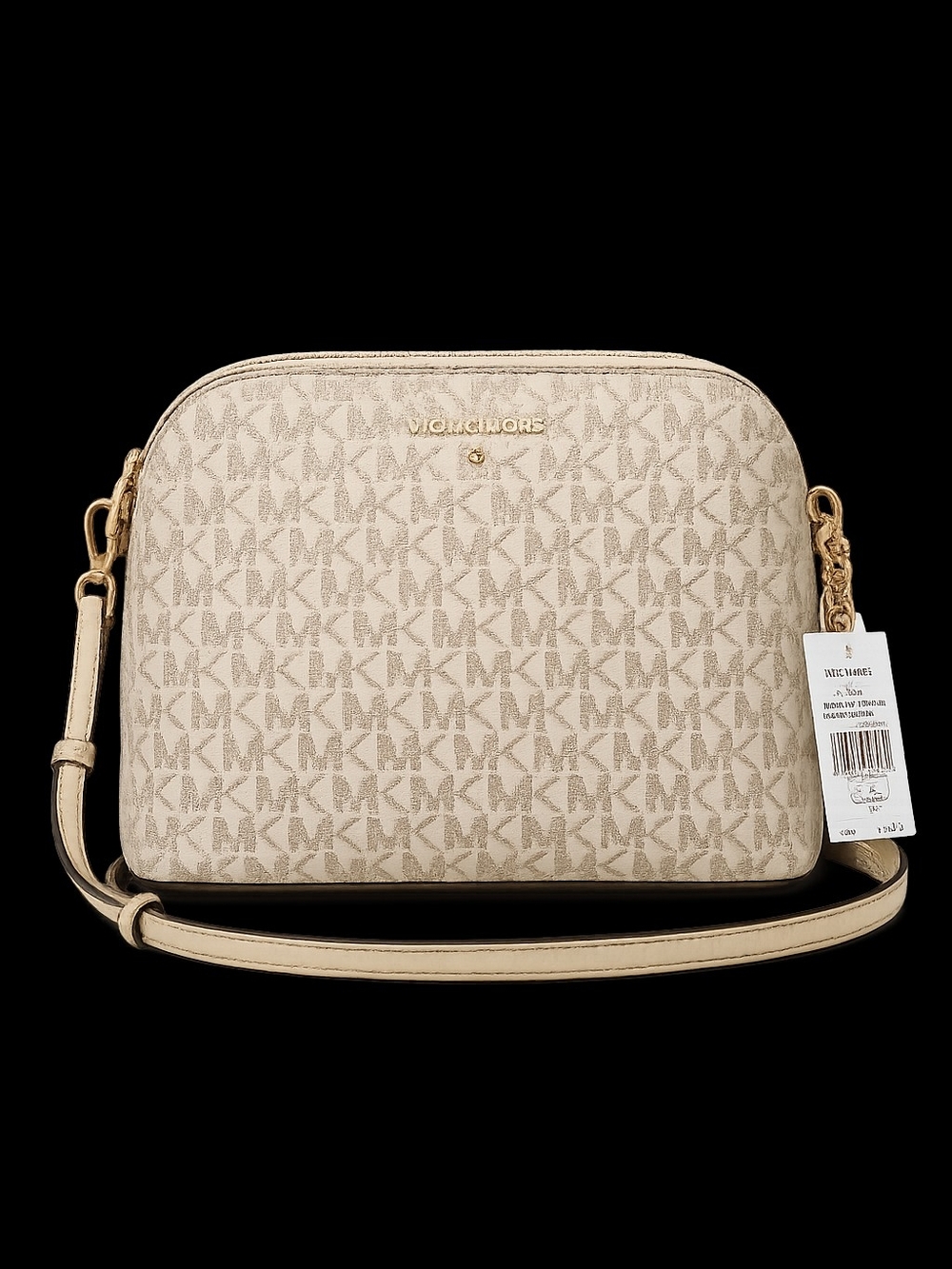 Michael Kors Cindy Large Dome Crossbody Pale Gold Signature MK NWT Tag $168